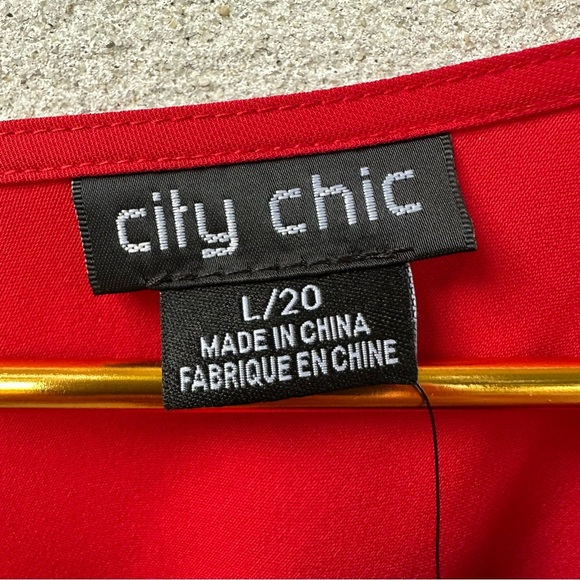 City Chic Knot Front Dress Lust Red 20 Tie Waist Batwing Sleeve V-Neck Cocktail - Picture 5 of 13